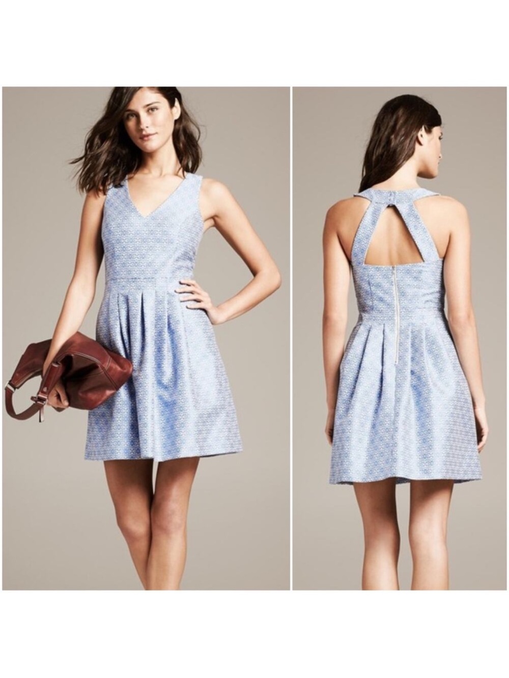 Banana Republic Blue White Fit & Flare Jacquard Dress Size 4 Sleeveless - Picture 2 of 14